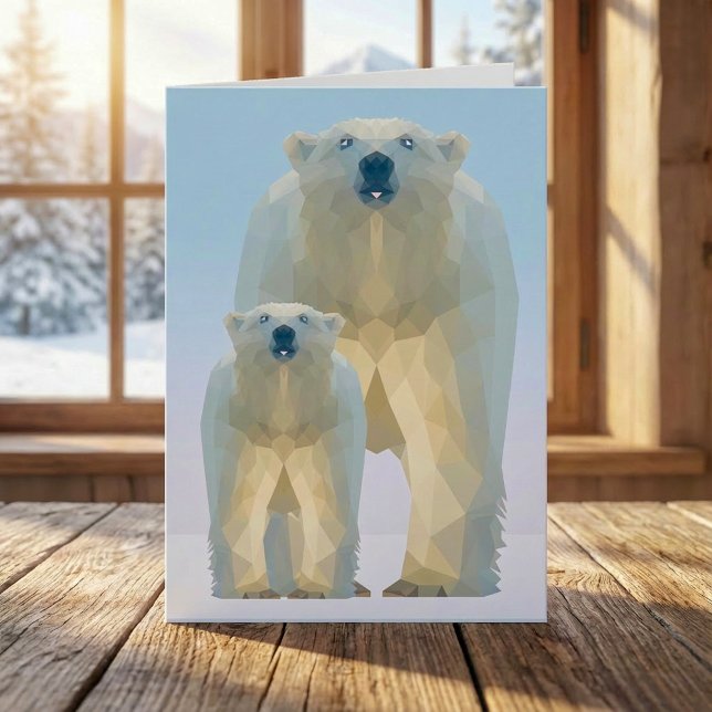 Niedlicher Poly-Bär mit Kleinkind Feiertagskarte (Cute low poly Polar bear with baby Holiday Card)