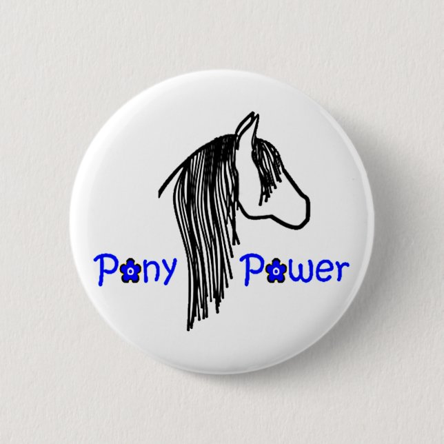 Niedlicher Pony-Power im Blauen Pferd Button (Vorderseite)