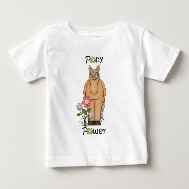 Niedlicher Pony Power Pferd und Blume Baby T-shirt (Vorderseite)