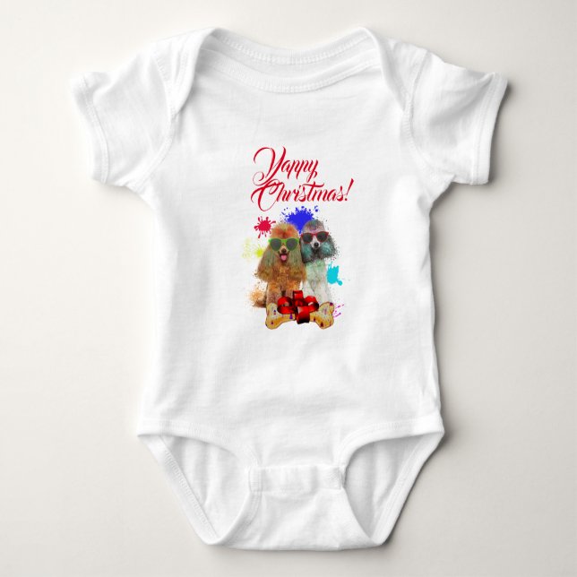 Niedlicher Poodle Dog Yappy Weihnachten Baby Strampler (Vorderseite)