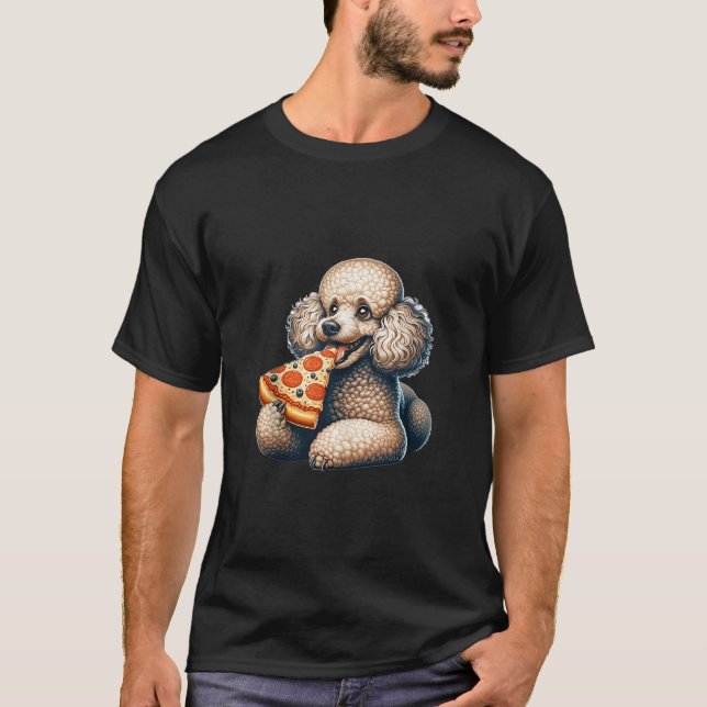 Niedlicher Poodle Hund essen Pizza Welpe Leber Tan T-Shirt (Vorderseite)