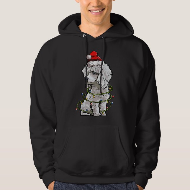 Niedlicher Poodle Hund Weihnachtsbaum Lichter Weih Hoodie (Vorderseite)