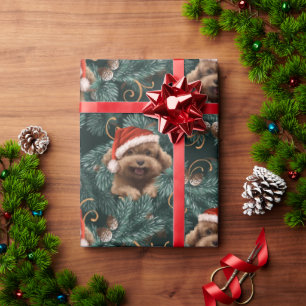 Niedlicher Poodle Hund Weihnachtsmannmütze Brandzw Geschenkpapier