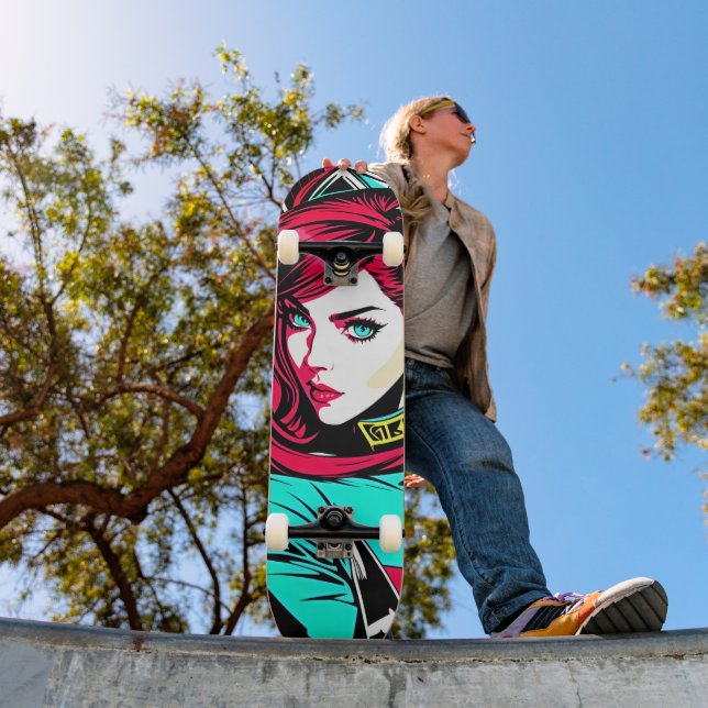 Niedlicher Pop Art Girl Skateboard (Außenbereich 1)