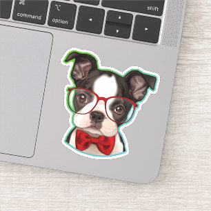 Niedlicher Pop Art Hipster Boston Terrier Aufkleber