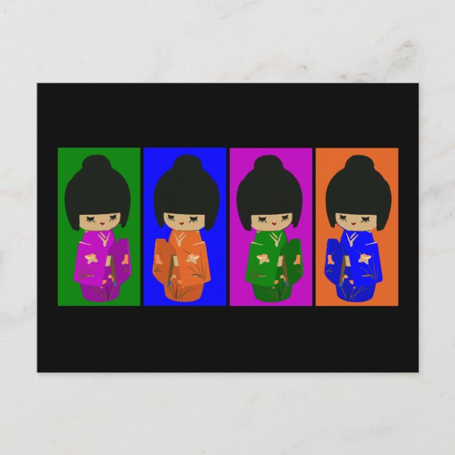 Niedlicher Pop Art Kokeshi Dolls Postkarte (Vorderseite)