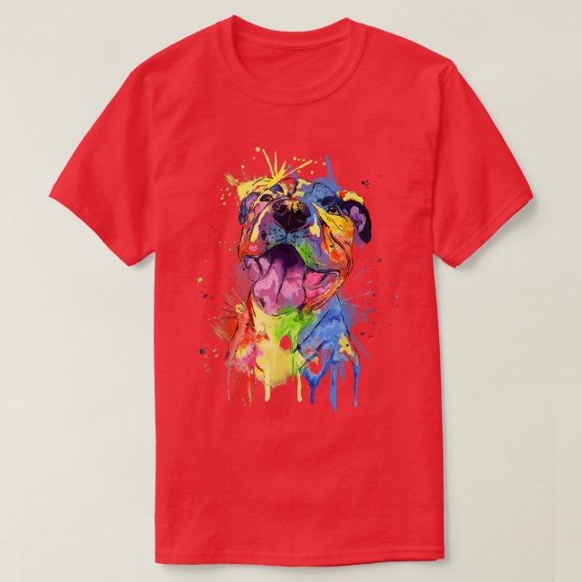 Niedlicher Pop Art Pit Bull Terrier Pitbull Dog Lo T-Shirt (Design vorne)