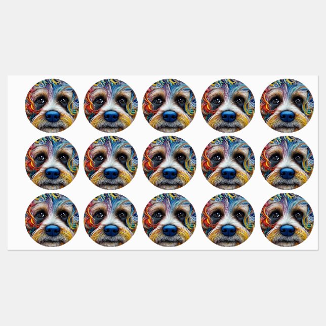 Niedlicher Pop Art Terrier Etiketten (Blatt)