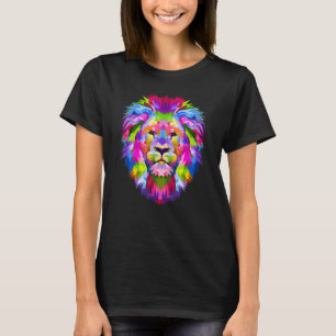Niedlicher Pop mit farbenfrohen Löwenkopf Geometri T-Shirt