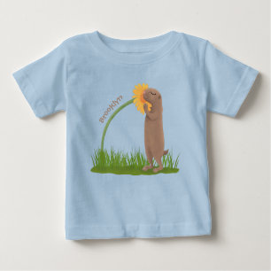 Niedlicher Präriehund schnüffelt Blume Cartoon Baby T-shirt