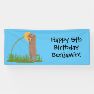 Niedlicher Präriehund schnüffelt Blume Cartoon Banner