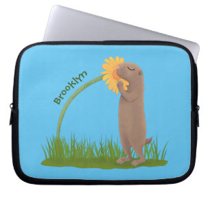 Niedlicher Präriehund schnüffelt Blume Cartoon Laptopschutzhülle