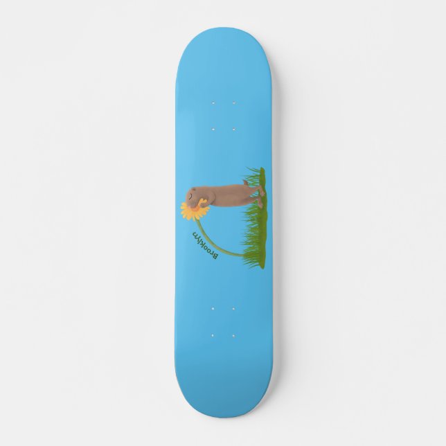 Niedlicher Präriehund schnüffelt Blume Cartoon Skateboard (Vorne)