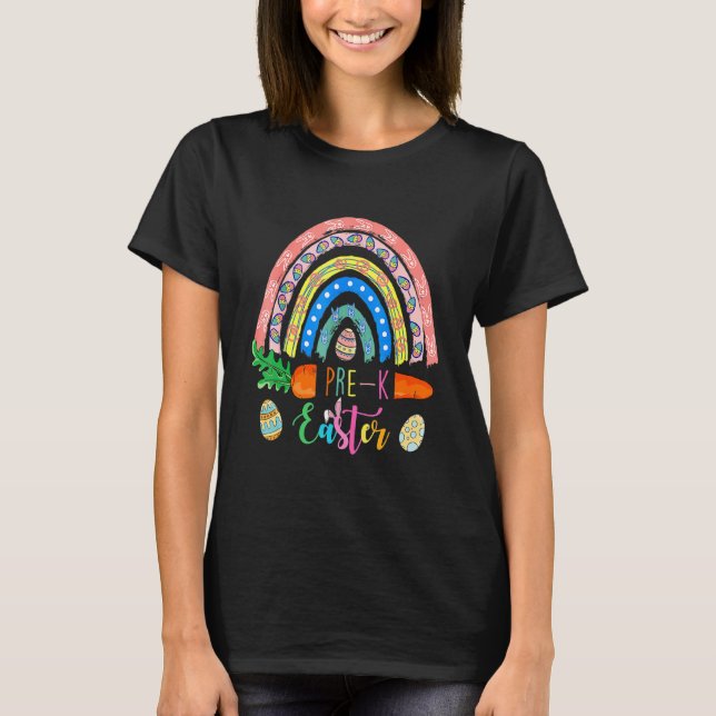 Niedlicher Pre K Grade Bunnies Eggs Boho Rainbow H T-Shirt (Vorderseite)