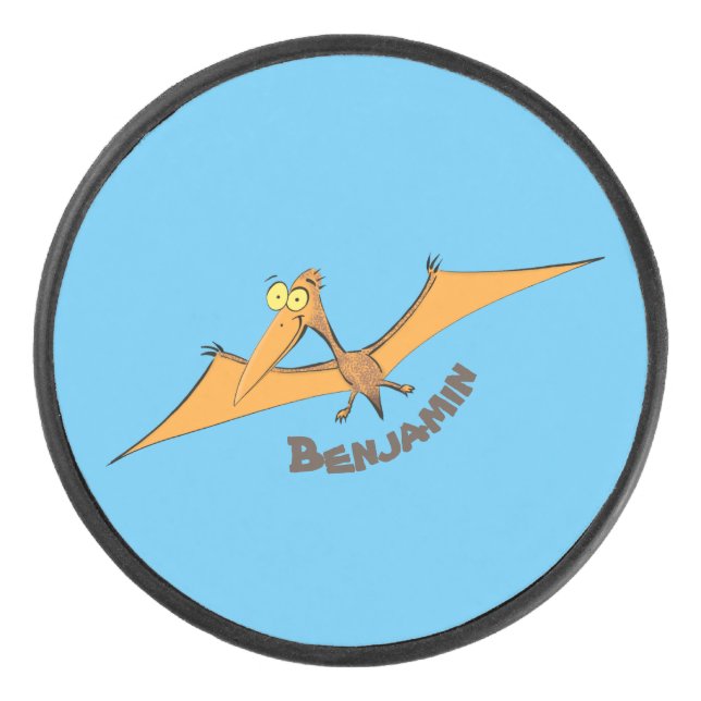 Niedlicher Pterodactylus-Cartoon Eishockey Puck (Vorderseite)