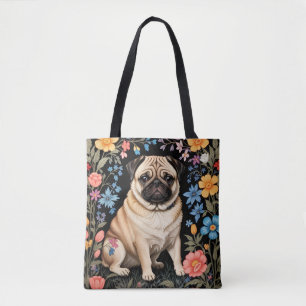Niedlicher Pug Elegante Farbige Blumen