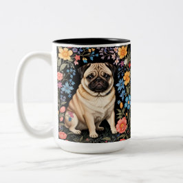 Niedlicher Pug Elegante Farbige Blumen Zweifarbige Tasse