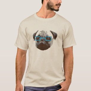 Niedlicher Pug-Hipster mit blauer Brille T-Shirt