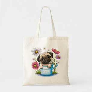 Niedlicher Puggy Welpe mit Blume Tragetasche