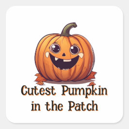 Niedlicher Pumpkin Cartoon Halloween Orange Text Quadratischer Aufkleber