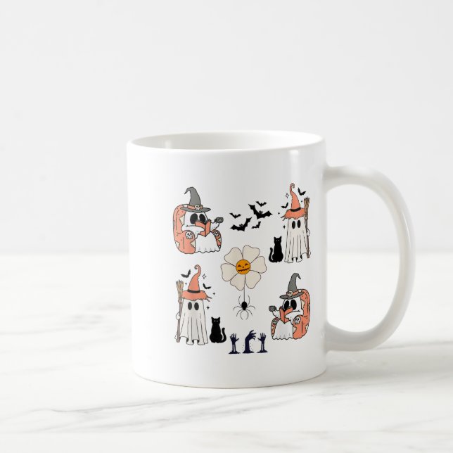 Niedlicher Pumpkin Ghost Boat Fledermäuse Pattern  Kaffeetasse (Rechts)