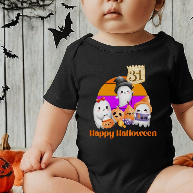Niedlicher Pumpkin Ghost Boo Happy Halloween Baby Strampler (Von Creator hochgeladen)