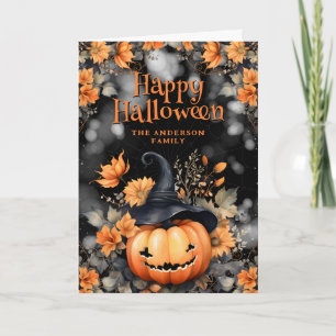 Niedlicher Pumpkin Ghost Floral Foto Happy Hallowe Karte