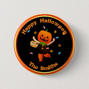 Niedlicher Pumpkin Head Trick oder Treater Hallowe Button