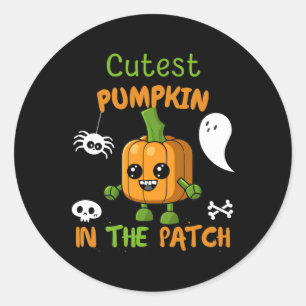 Niedlicher Pumpkin im Patchboy-Girl-Kleinkind fall Runder Aufkleber
