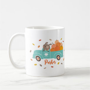 Niedlicher Pumpkin-Patchtruck mit Hund Kaffeetasse
