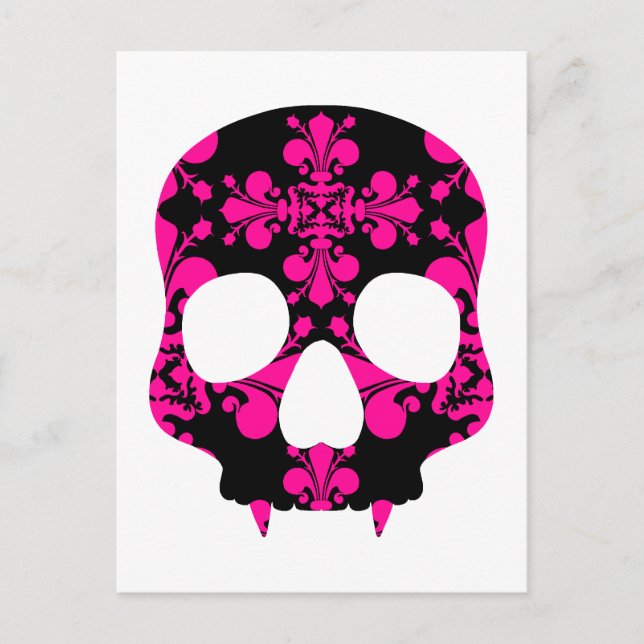 Niedlicher Punk-Gauge-Skull heiß rosa und schwarz Postkarte (Vorderseite)