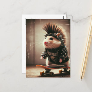 Niedlicher Punk Rock Skateboarding Hamster der 80e Postkarte