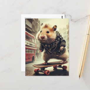 Niedlicher Punk Skateboarding Hamster Doubledecker Postkarte