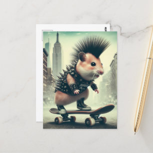 Niedlicher Punk Skateboarding Hamster im Stil der  Postkarte
