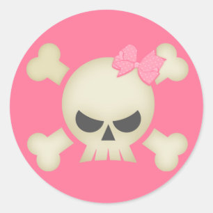 Niedlicher Punk-Skull und Bow-Aufkleber (pink) Runder Aufkleber