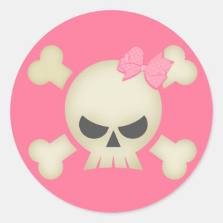Niedlicher Punk-Skull und Bow-Aufkleber (pink) Runder Aufkleber