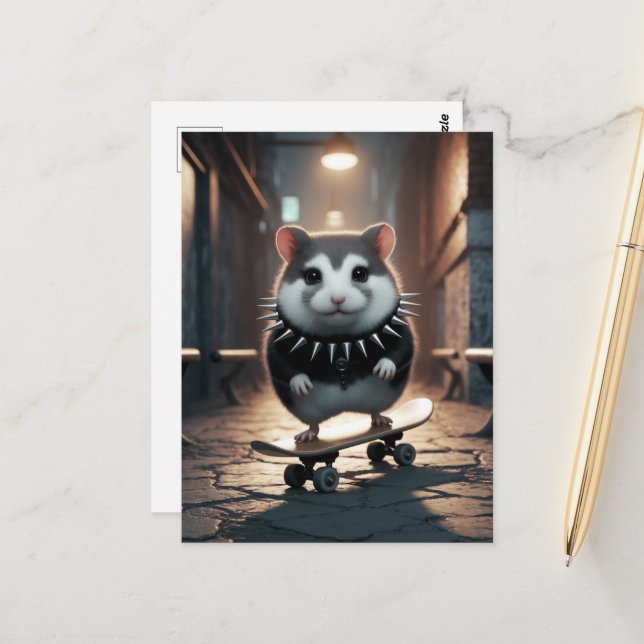 Niedlicher Punk Spiker Collar Skateboarding Hamste Postkarte (Vorderseite/Rückseite Beispiel)