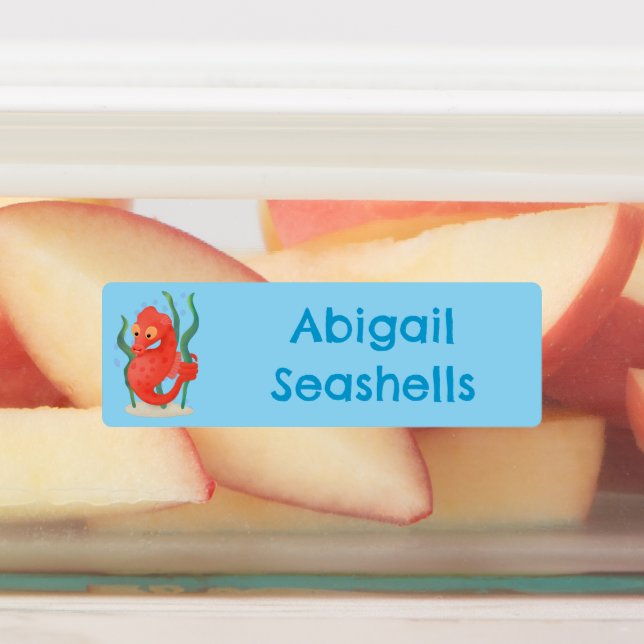 Niedlicher Pygmäen-Seepferd-Cartoon personalisiert Etiketten (Befestigt)