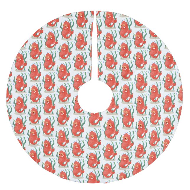 Niedlicher Pygmäen-Seepferd-Cartoon Polyester Weihnachtsbaumdecke (Vorderseite)