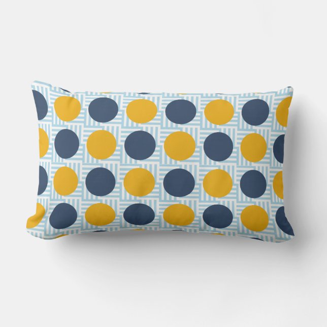 Niedlicher Quirky Whimsical Blue Yellow Polka Dot Lendenkissen (Vorderseite)