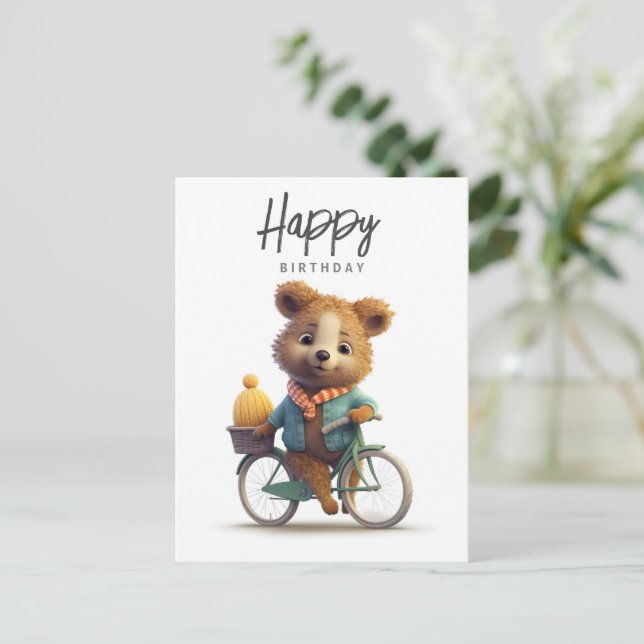 Niedlicher Quokka auf dem Fahrrad, Happy Birthday Postkarte (Stehend Vorderseite)