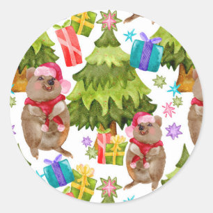 Niedlicher Quokka Weihnachtssticker Runder Aufkleber