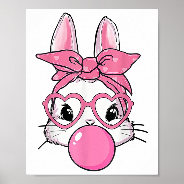 Niedlicher Rabbit Bunny Blows Gum Ostertag Poster (Vorne)