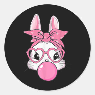 Niedlicher Rabbit Bunny Blows Gum Ostertag Runder Aufkleber