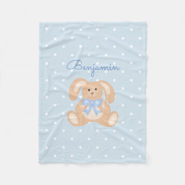 Niedlicher Rabbit Pastel Blue Polka Dots Kinder Fleecedecke (Vorderseite)