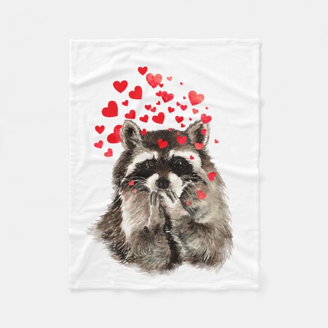Niedlicher Raccoon Blown Kisses Liebe Herz Tier Fleecedecke (Vorderseite)