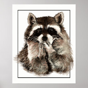 Niedlicher Raccoon Blown Kisses Spaß Kunst Poster