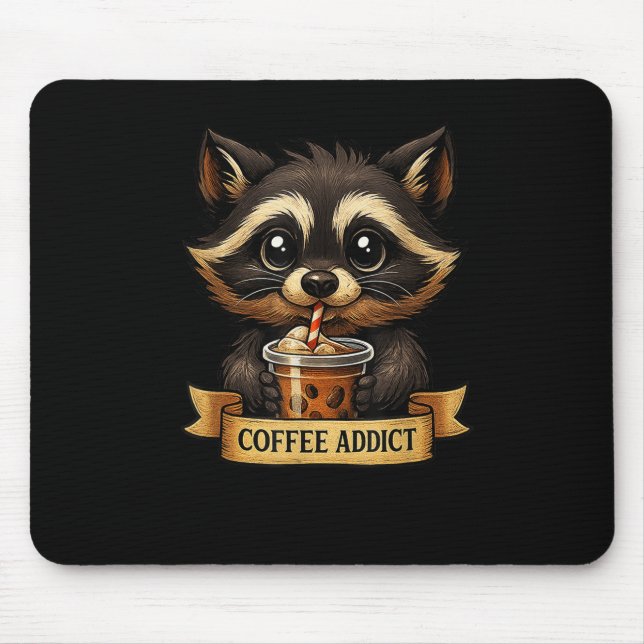 Niedlicher Raccoon Drink Kaffee Funny für Damen Te Mousepad (Vorne)