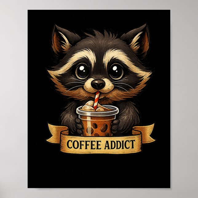 Niedlicher Raccoon Drink Kaffee Funny für Damen Te Poster (Vorne)