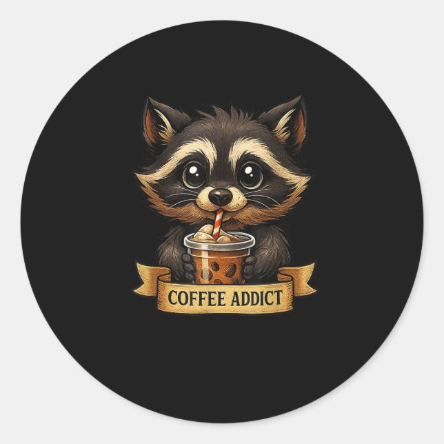 Niedlicher Raccoon Drink Kaffee Funny für Damen Te Runder Aufkleber (Vorderseite)